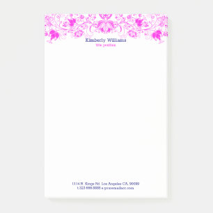 Elegant Vit och Hett rosa Blommigt Snöre Post-it Block