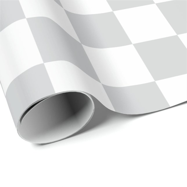 Elegant Vit och lätt Grått Checkerboard Presentpapper (Rullad Hörn)