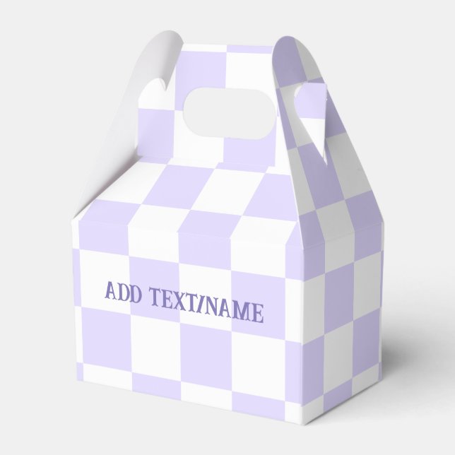 Elegant Vit och Pastel Lila Checkerboard Presentaskar (Baksidan Sidan)