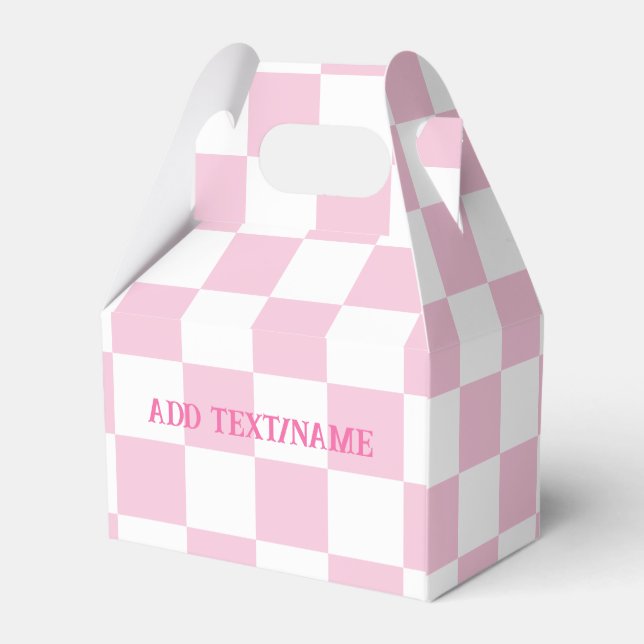 Elegant Vit och Pastel Rosa Checkerboard Presentaskar (Baksidan Sidan)