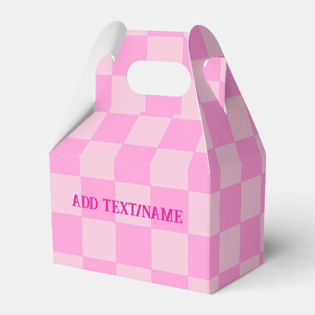 Elegant Vit och Pastel Rosa Checkerboard Presentaskar (Framsidan Sidan)
