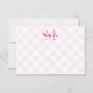 Elegant vit och rosa rutigt personligt anteckningskort