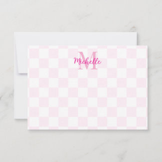 Elegant vit och rosa rutigt personligt anteckningskort