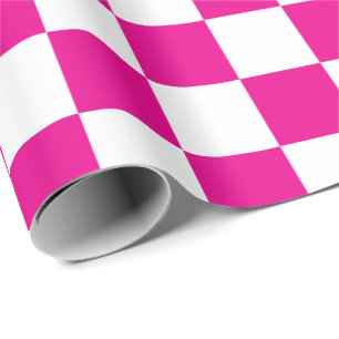 Elegant Vit och Shock rosa Checkerboard Presentpapper