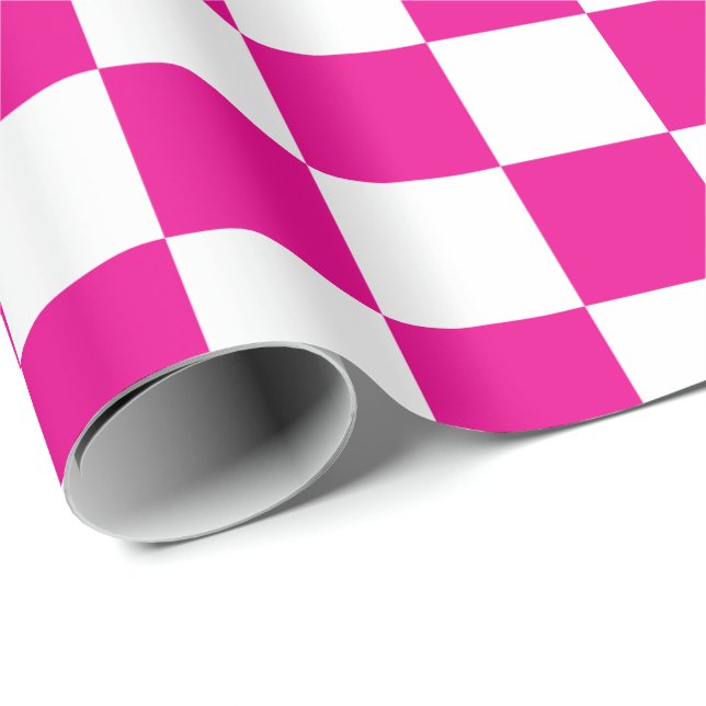Elegant Vit och Shock rosa Checkerboard Presentpapper (Rullad Hörn)