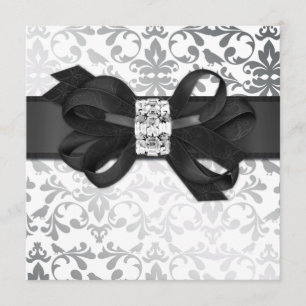 Elegant Vit och Silver Inbjudan med diamantfack