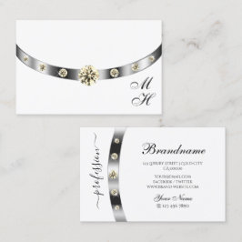 Elegant Vit och Silver med monogramdiamanter Visitkort