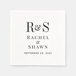 Elegant Vit och svart Chic Modern Monogram Bröllop Pappersservett