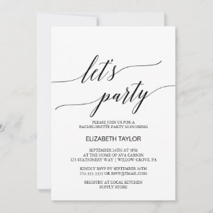 Elegant vit och svart kalligrafi Let's Party Inbjudningar