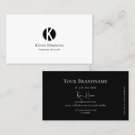 Elegant Vit och svart med Monogram Modern Visitkort