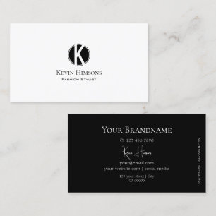 Elegant Vit och svart med Monogram Modern Visitkort