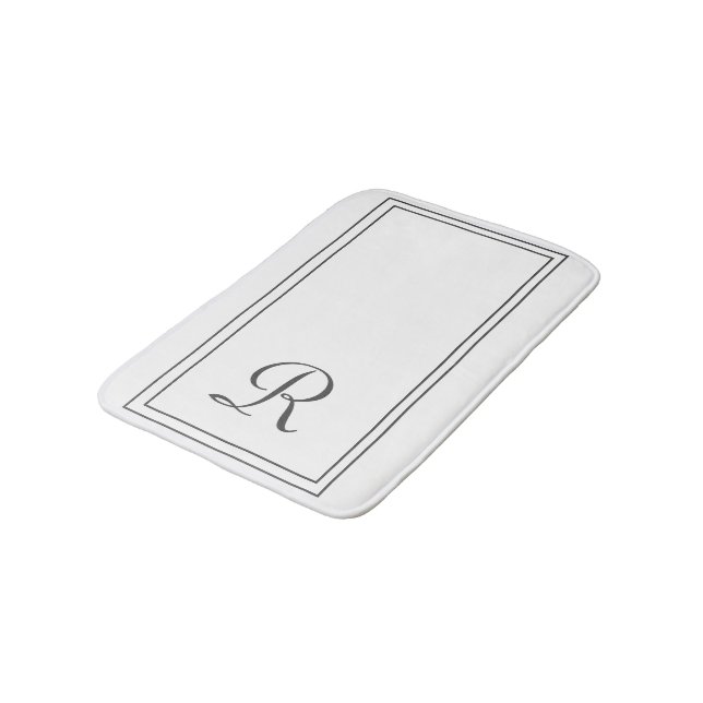 Elegant Vit och svart Rand Monogram Badrumsmatta (Vinklad)