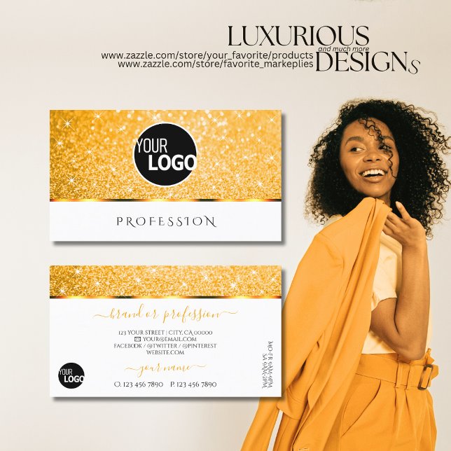 Elegant Vit Orange Glitter Spark Stars lägger till Visitkort (Skapare uppladdad)