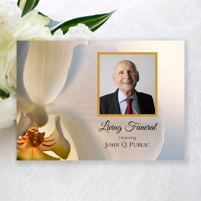 Elegant Vit Orchid Flower Living Funeral Party Inbjudningar (Skapare uppladdad)