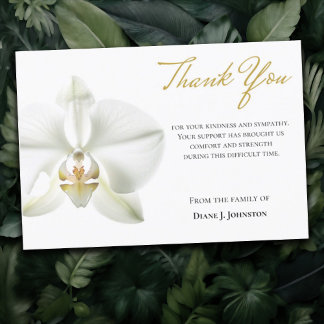 Elegant Vit Orchid Funeral Tack-kort Tack Kort
