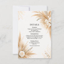 Elegant vit orkidé Pampas bröllopsdetaljkort