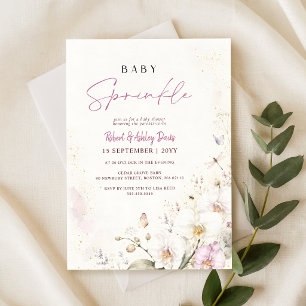 Elegant vit orkidé Wildflower Baby Shower Inbjudningar