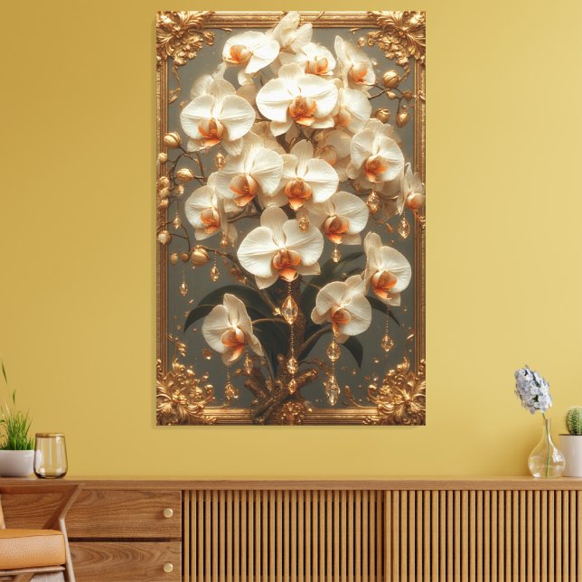 Elegant vit orkidébukett canvastryck (Insitu (Vardagsrum))