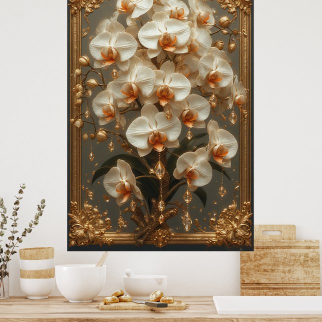 Elegant vit orkidébukett poster (Kök)