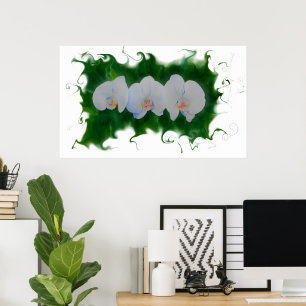 Elegant Vit orkidémålning tropiska blommigtar Poster