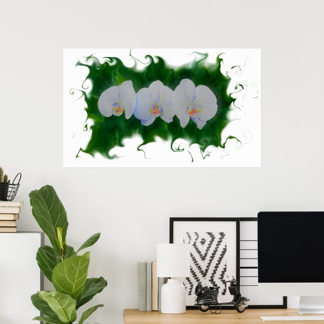 Elegant Vit orkidémålning tropiska blommigtar Poster (Hemmakontoret)