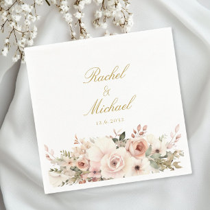 Elegant, vit, pastelliserad, blombukett pappersservett