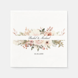 Elegant, vit, pastelliserad, blombukett pappersservett