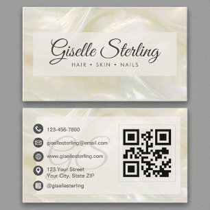 Elegant Vit Pearl Opal Stone QR-kod Visitkort