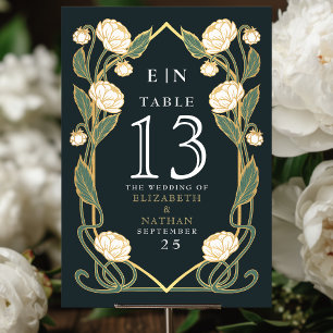 Elegant vit peon Art Nouveau floral bröllop Bordsnummer