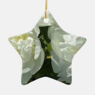 Elegant vit peony-blommigt, vit blomma julgransprydnad keramik