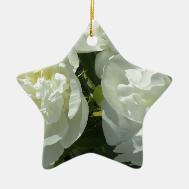 Elegant vit peony-blommigt, vit blomma julgransprydnad keramik (Framsidan)