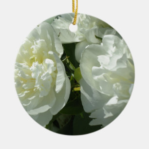 Elegant vit peony-blommigt, vit blomma julgransprydnad keramik