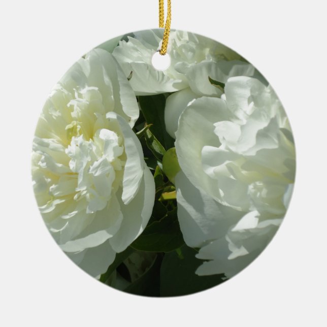 Elegant vit peony-blommigt, vit blomma julgransprydnad keramik (Framsidan)