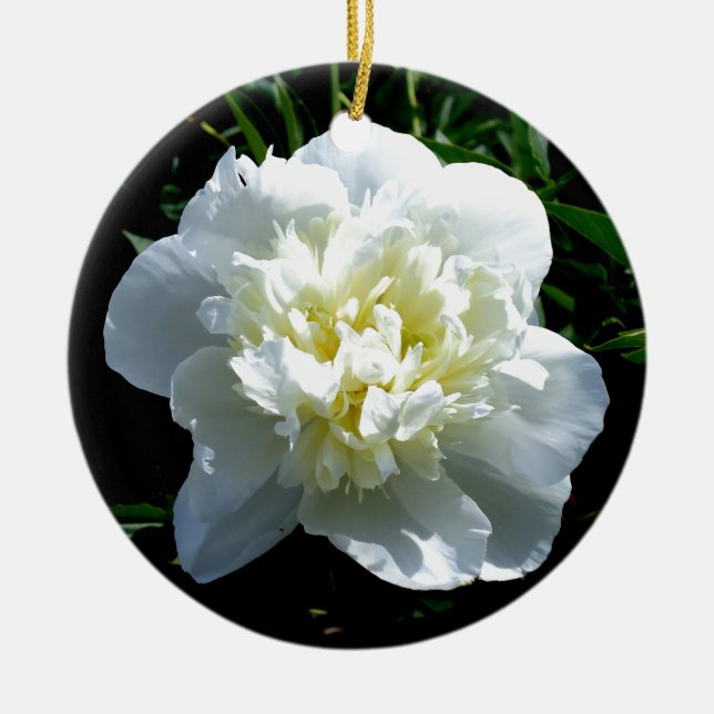 Elegant vit peony-blommigt, vit blomma julgransprydnad keramik (Framsidan)