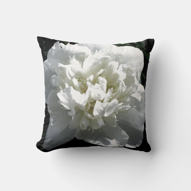 Elegant vit peony-blommigt, vit blomma kudde (Framsida)