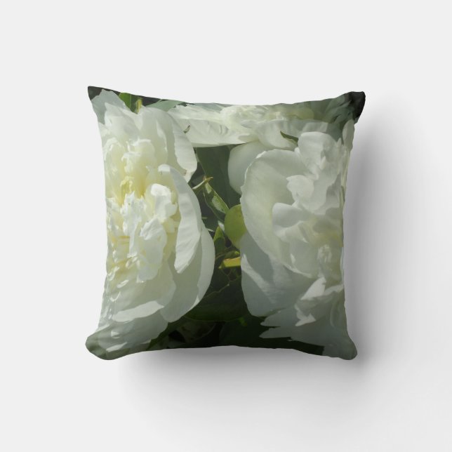 Elegant vit peony-blommigt, vit blomma kudde (Framsida)