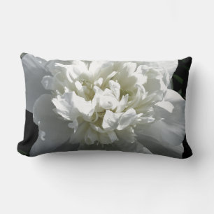 Elegant vit peony-blommigt, vit blomma lumbarkudde