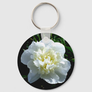Elegant vit peony-blommigt, vit blomma nyckelring