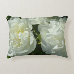 Elegant vit peony-blommigt, vit blomma prydnadskudde
