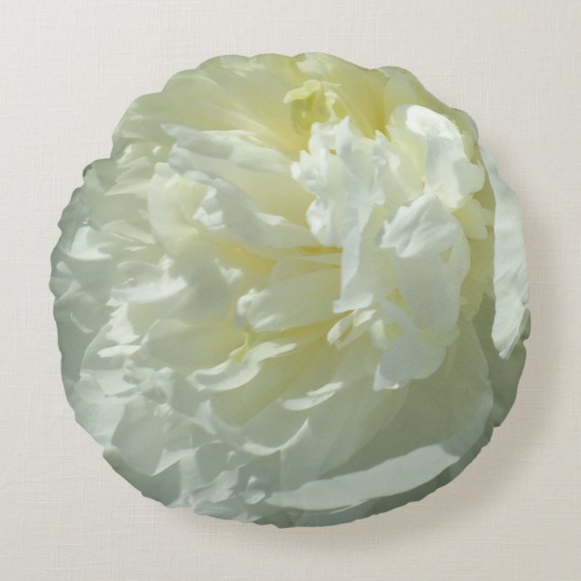 Elegant vit peony-blommigt, vit blomma rund kudde (Framsidan)