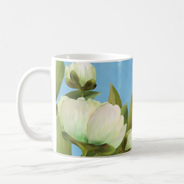 Elegant vit pionbukett kaffemugg (Vänster)