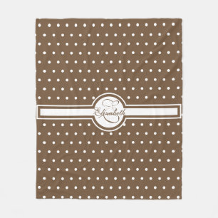 Elegant Vit Polka dots på Brown Monogram Fleecefilt