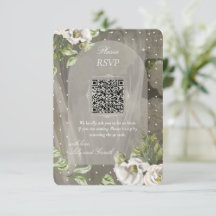 Elegant vit prickig grönskande bröllops-RSVP QR