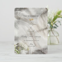 Elegant vit prickig tulle & guldringar bröllop
