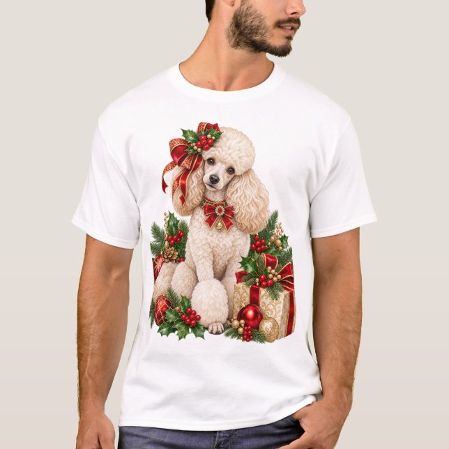 Elegant vit pudel jul t-shirt (Framsida)