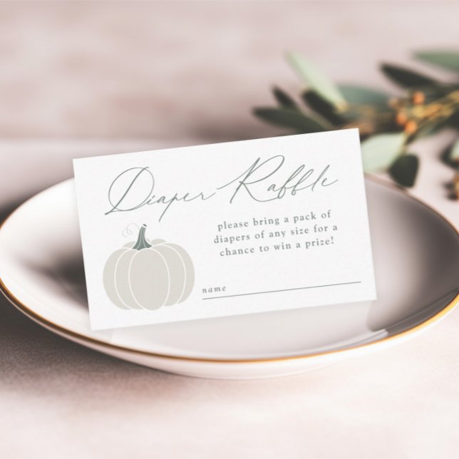 Elegant vit pumpa baby shower blöja lotteri tilläggskort (Elegant white pumpkin diaper raffle baby shower invitation enclosure cards.)