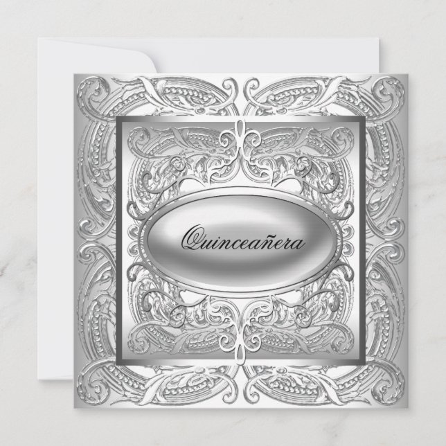 Elegant Vit Quinceanera Inbjudningar (Framsida)