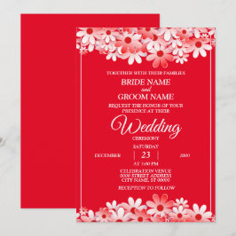 Elegant vit röd blommande bröllop inbjudningar