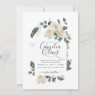 Elegant Vit ros Ampersand Blommigt Arch Bröllop Inbjudningar