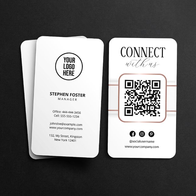 Elegant Vit ros ansluter med USA:s QR-kod Visitkort (Skapare uppladdad)